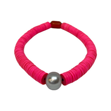 Load image into Gallery viewer, Skinny Pink Vintage Vinyl &amp; Gray Pearl Bracelet