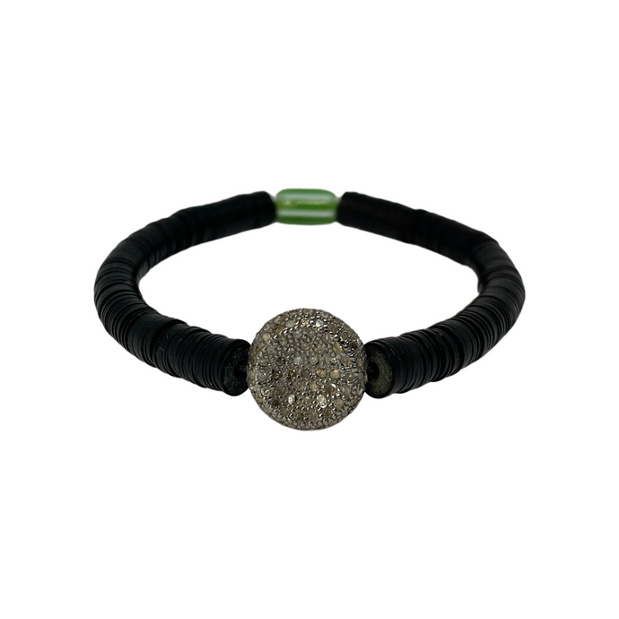 Skinny Pressed Pavé Diamond & Vintage Black Vinyl Bracelet