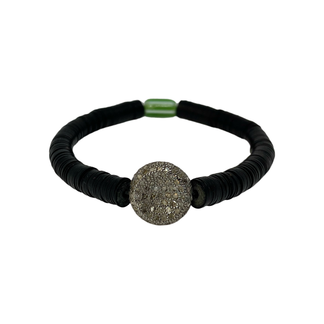 Skinny Pressed Pavé Diamond & Vintage Black Vinyl Bracelet