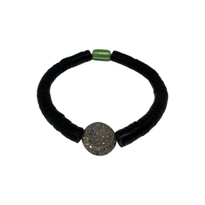 Skinny Pressed Pavé Diamond & Vintage Black Vinyl Bracelet