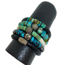Load image into Gallery viewer, Turquoise, Hematite, and Decorative Silver Bead Bracelet