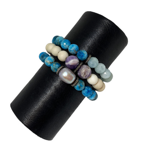 Pavé Diamond Rondelle, Aquamarine and Apatite Bracelet