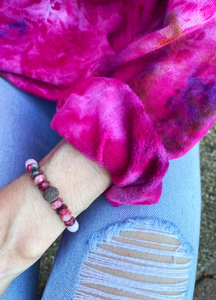 Creamy Pale Pink, Green and Pink Variegated Silver Bracelet