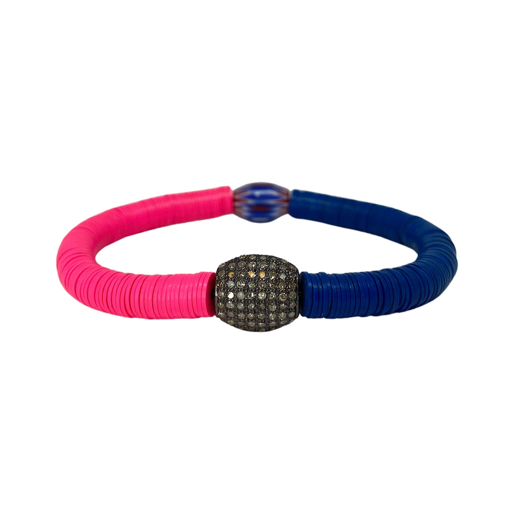 Diamond Vintage Pink and Blue Vinyl Bracelet