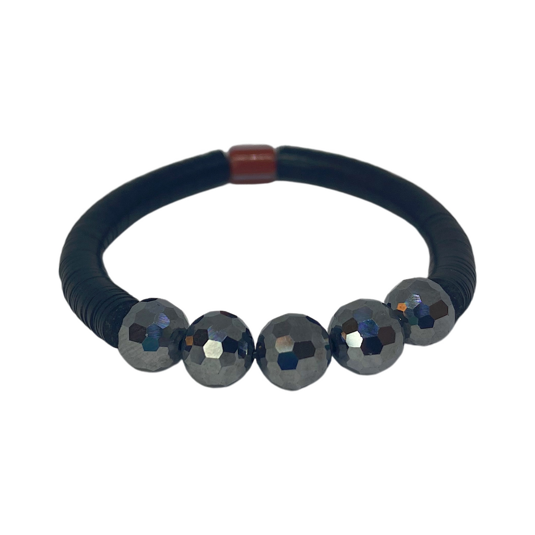 Vintage Black Vinyl and Terahertz Faceted  beads