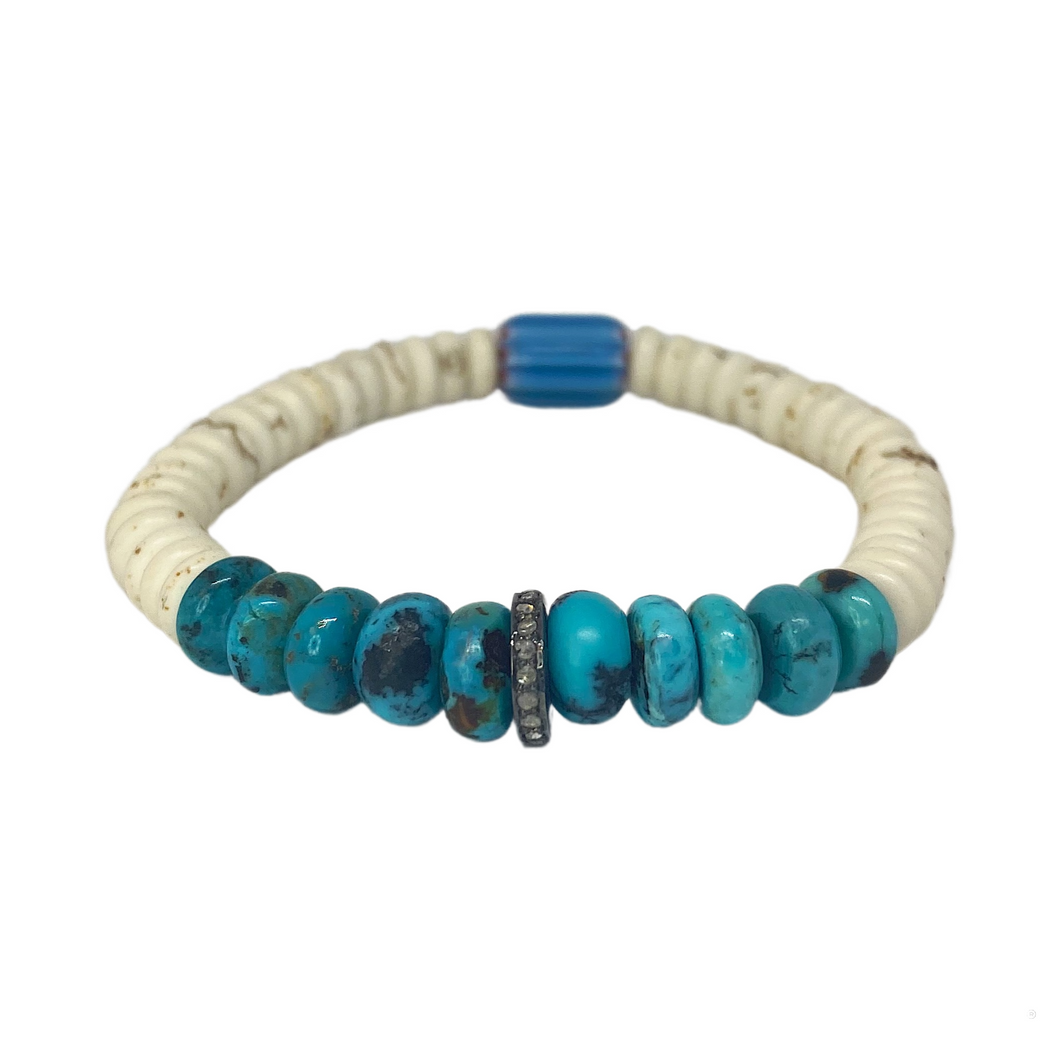 Magnesite, Turquoise and Diamond Rondelle bracelet