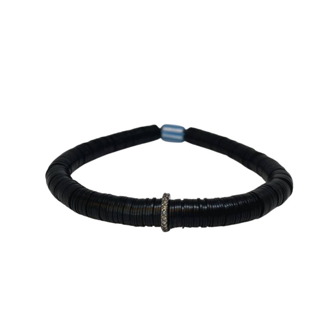 Skinny Pavé Diamond & Vintage Black Vinyl Bracelet