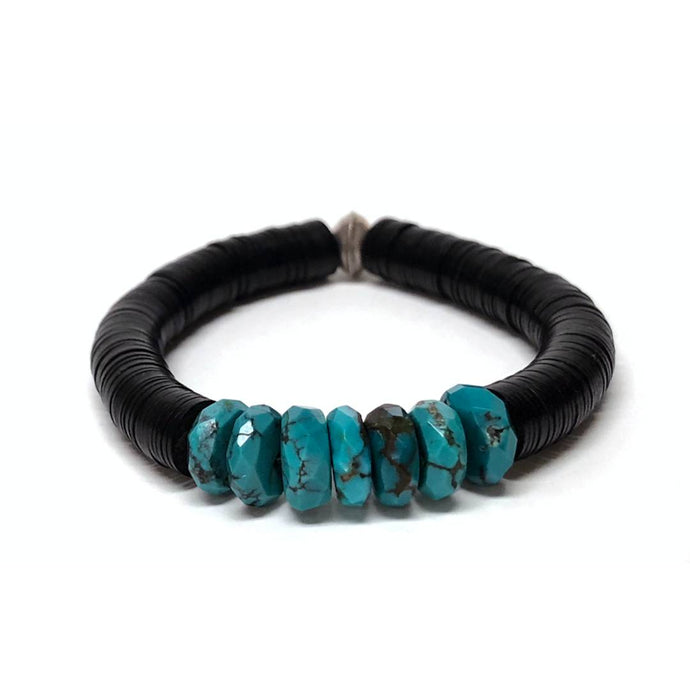 Faceted Turquoise & Vintage Black Vinyl Bracelet
