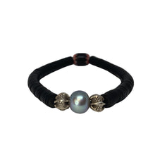 Load image into Gallery viewer, Skinny Pearl &amp; Vintage Black Vinyl Bracelet