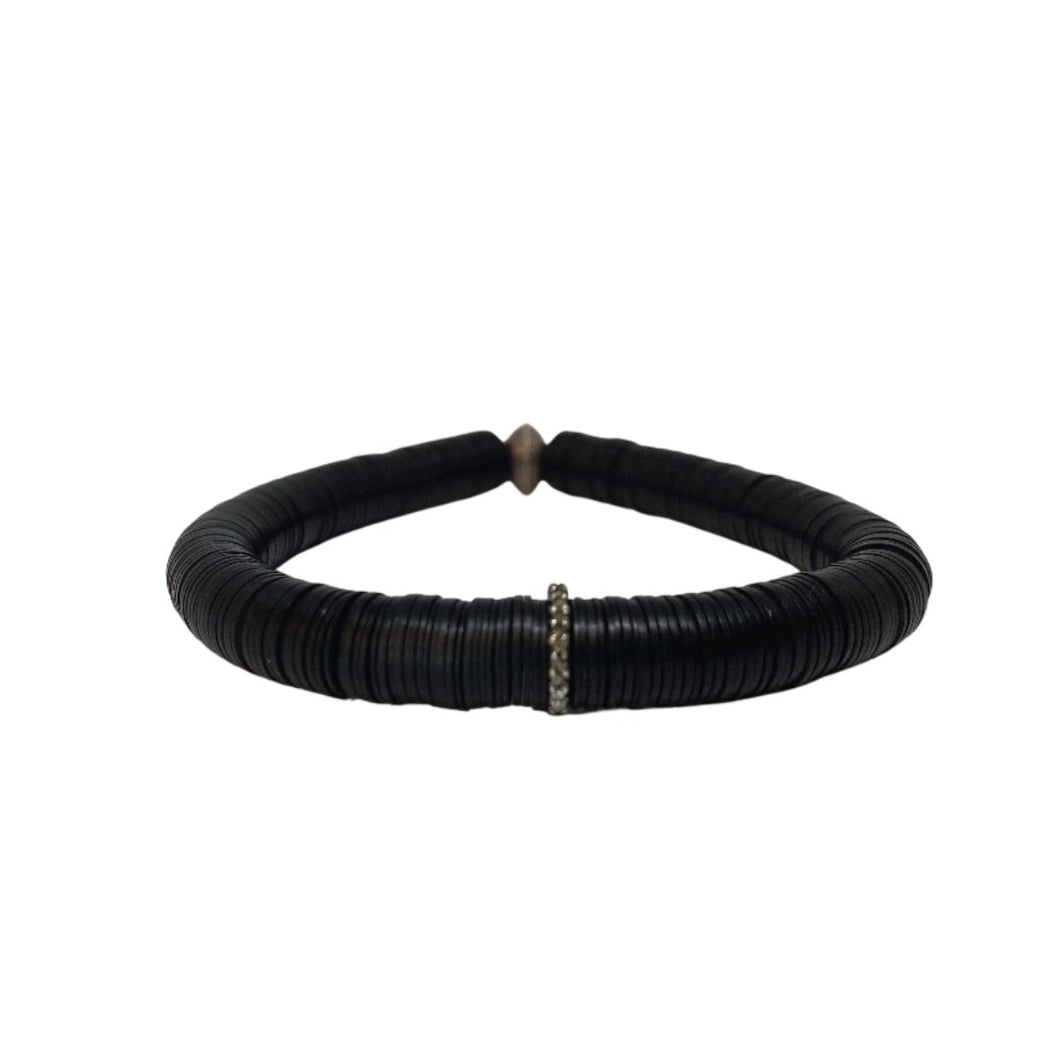 Pavé Diamond & Vintage Black Vinyl Bracelet