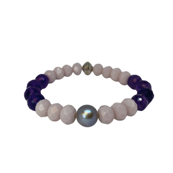 Amethyst, Lavender and Gray Pearl Bracelet
