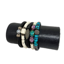 Load image into Gallery viewer, Turquoise, Hematite, and Dotted Silver Bead Bracelet