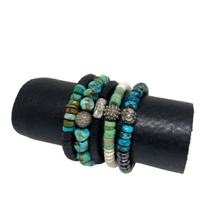 Pavé Diamond, Turquoise & Vintage Black Vinyl Bracelet