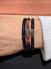 Load image into Gallery viewer, Skinny Spiny Oyster, Vintage Black Vinyl &amp; Silver Bead Bracelet