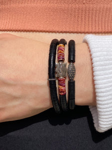 Skinny Spiny Oyster, Vintage Black Vinyl & Silver Bead Bracelet